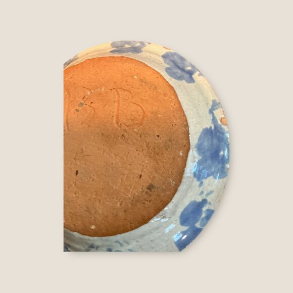 Handmade Blue & White Sponge Ware Pottery Candle Holder Signed BB - Picture 6 of 6